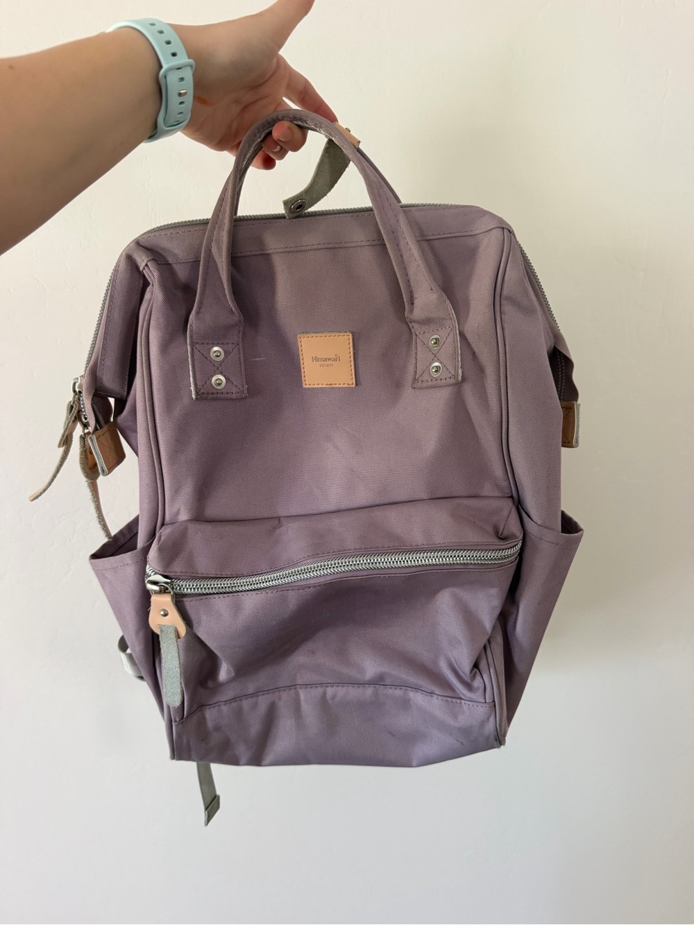 Himawari Purple Fabric Backpack 15in Laptop Sleeve 3 Pockets Zip Closure